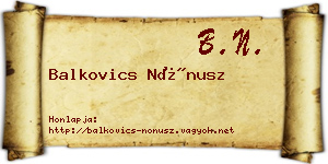 Balkovics Nónusz névjegykártya